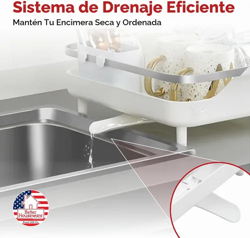 Vista 2 de Better Houseware - Escurridor de platos expandible - Escurridor de platos de acero inoxidable que ahorra espacio para encimera de cocina con bandeja