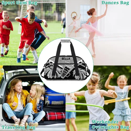 Vista 7 de Bolso personalizado de la danza del gimnasio de la animadora, bolso del barril de la animadora de encargo nombrado bolso de lona de los deportes