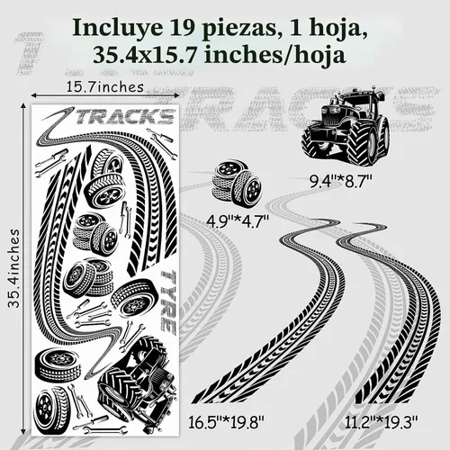Vista 5 de Calcomanías de pared para pista de neumáticos, calcomanías de pared de tractor, calcomanías de pared para vehículos, camiones, calcomanías de banda