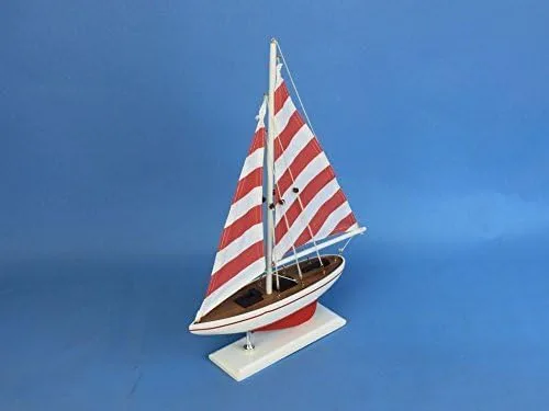 Vista 5 de Rojo Pacific Sailer alla – 17" – Modelo Velero – Centro de Mesa de madera – de rayas náuticas