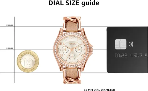 Vista 10 de Fossil Riley - Reloj para mujer con detalles de cristal y pulsera de acero inoxidable, Oro rosa, bronceado, Movimiento de cuarzo