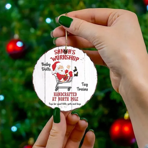 Vista 4 de Two-Side Printed Santa's Workshop Ceramic Christmas Ornament, Novelty for Family Friends Kids, Reindeer Christmas Keepsake Pendants