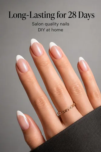 Vista 4 de AzureBeauty Short Almond French Tip Press On Nails, Glazed Donut, 32 Pcs 0-Glazed Donut French Tip