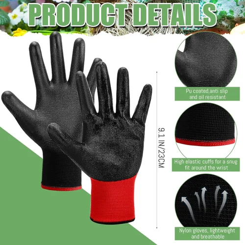 Vista 3 de Xtinmee 100 pares de guantes de seguridad de trabajo a granel con revestimiento de poliuretano sin costuras para hombres, mecánicos, carpintería