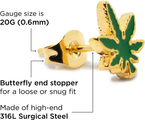 Vista 6 de P2GO Pair of 316L Marijuana Leaf Pendant Stud Earrings Jewelry