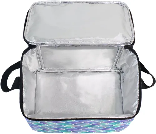 Vista 2 de Naanle Bolsa de almuerzo con cremallera de lona con aislamiento para adultos, adolescentes, niñas, niños, mujeres, lindas loncheras de correa larga