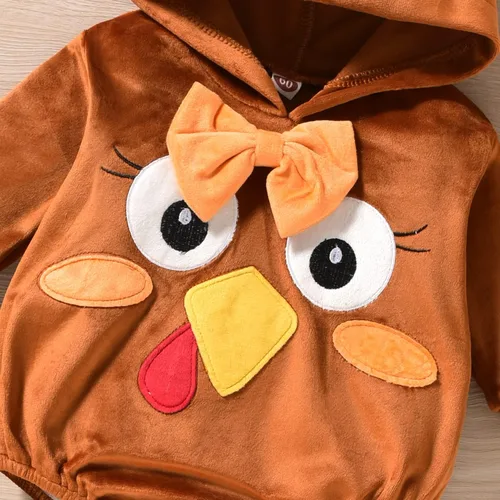 Vista 5 de Traje de Acción de Gracias para bebés y niños overol con capucha de pavo para niñas