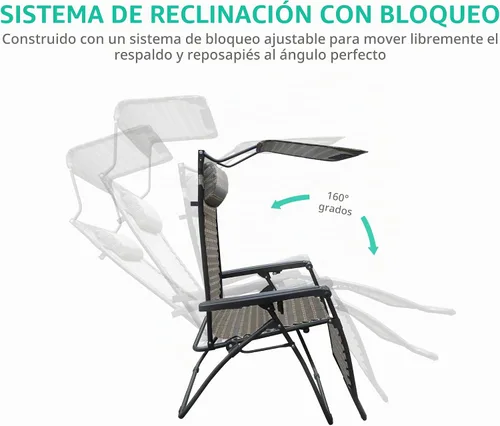 Vista 8 de Jeco Silla de gravedad cero de gran tamaño con sombrilla y bandeja para bebidas, color negro y marrón