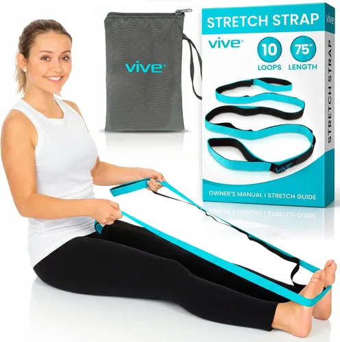 Vista 10 de Vive Correa elástica – Banda elástica de piernas para mejorar la flexibilidad – Correa de yoga elástica – Cinturón de ejercicio y terapia física