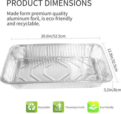 Vista 2 de Sartenes desechables de papel de aluminio de 21 x 13 pulgadas de tamaño completo (paquete de 20) recipientes de alimentos rectangulares, resistentes