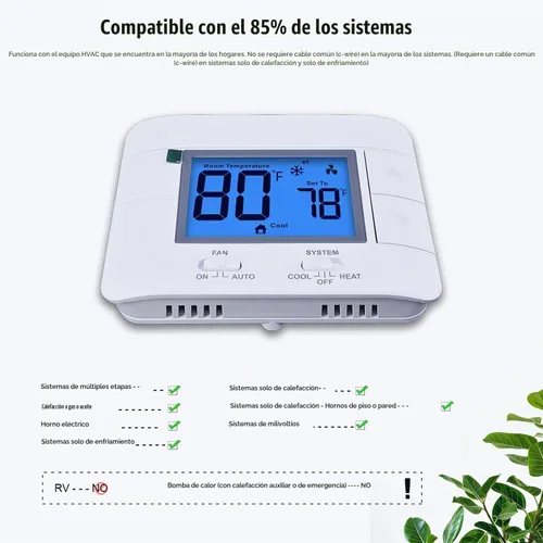 Vista 5 de Termostato no programable para el hogar - Multietapa 2H/2C, con gran pantalla LCD de temperatura y humedad ambiente