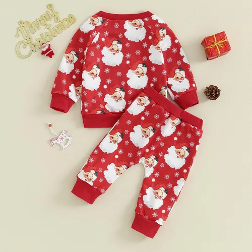 Vista 3 de Ropa de Navidad para bebé de dibujos animados, estampado de hombre de jengibre, sudadera de manga larga, pantalones, 2 piezas