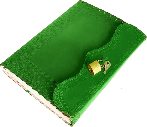Vista 2 de jaald Diario de cuero de 10 pulgadas con candado, cuaderno en blanco hecho a mano, bloc de notas para hombres y mujeres, papel sin forro, el mejor