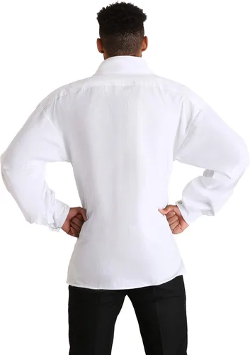 Vista 3 de Men's White Renaissance Shirt - Cotton Broadcloth with Button Cuffs & Billowy Sleeves