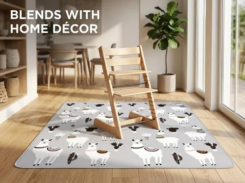 Vista 6 de Tapete de salpicaduras para bebé debajo de la silla alta, tapete de salpicaduras de 51 x 51 pulgadas, tapete impermeable y lavable, protector