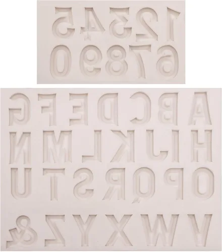 Vista 9 de 26 moldes de silicona con letras mayúsculas, 3D del alfabeto número 0-9 moldes de chocolate, para cumpleaños, aniversario, día de San Valentín