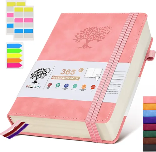 Vista 14 de PERCUN Cuaderno rayado A4, 365 páginas de gran tamaño, cuadernos de cuero para escribir para mujeres y hombres, cuaderno de tapa dura con páginas