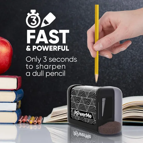 Vista 4 de Powerme - Sacapuntas eléctrico con batería para niños, escuela, hogar, oficina, aula, artistas, funciona con pilas, para lápices de colores, ideal
