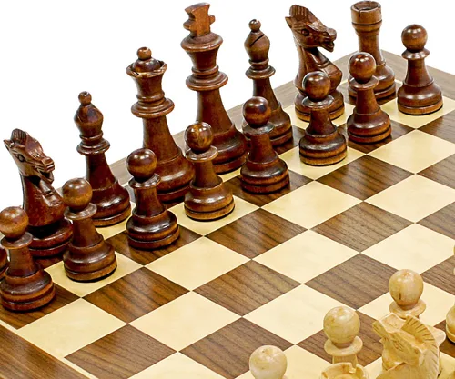 Vista 3 de Juego de ajedrez tradicional de madera Staunton - Tablero de ajedrez de madera de 15 pulgadas con 3.75 pulgadas King