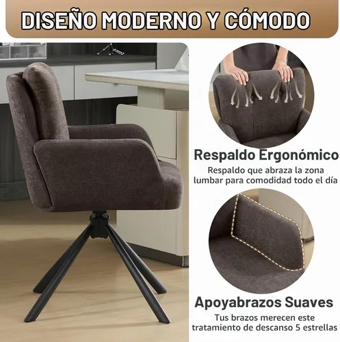 Vista 5 de WUTUTUEE Silla de comedor de tela, moderna y tapizada, giratoria, silla de comedor cómoda con respaldo medio, sillón de escritorio sin ruedas