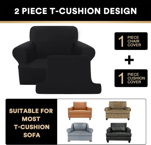 Vista 3 de PrinceDeco Fundas elásticas para sillón de 2 piezas, fundas de sofá para sillas con cojines en forma de T, fundas suaves para muebles con 1 funda