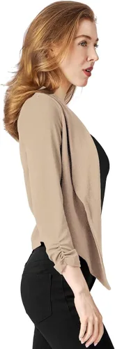 Vista 4 de Hybrid & Company - Chaqueta casual de trabajo o oficina con parte delantera abierta y hombreras extraíbles, hecha en los Estados Unidos, para mujer