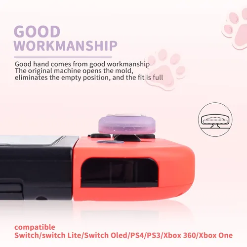 Vista 5 de DLseego Cute Crystal Cat Claw Design Thumb Grip Caps Design for Switch & Switch Lite & Switch OLED, Joystick Cap Soft Silicone Cover Crystal