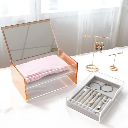 Vista 8 de Moosy Life Organizador de joyero transparente para mujer con espejo Organizador de joyas transparente Organizador de joyas de acrílico
