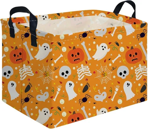 Vista 21 de Cesta rectangular de Halloween para gatos, cestas vacías de Halloween, cesta de truco o trato para niños y niñas, cestas de estantería, papelera