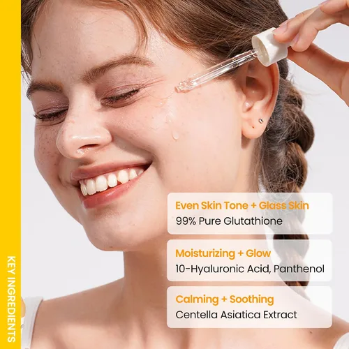 Vista 4 de ONGREDIENTS Skin Barrier Glow Serum, 99% glutatión puro, pantenol, ácido hialurónico, piel de cristal, mancha oscura, tono de piel desigual, piel
