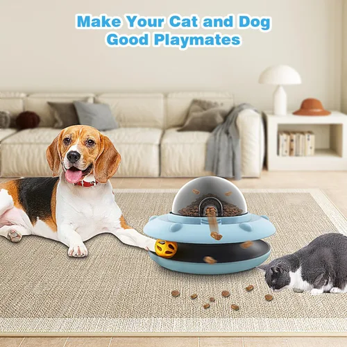 Vista 4 de Juguete interactivo para perros y gatos, rompecabezas de comida para mascotas con bola de campana, adecuado para cachorros y gatitos