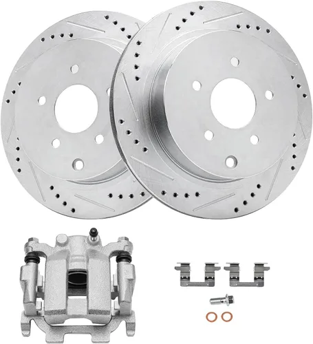 Vista 16 de Detroit Axle - Rotores de freno perforados traseros + repuesto de pinza de freno de disco trasera izquierda para Acura TL Honda Element - Juego de 3