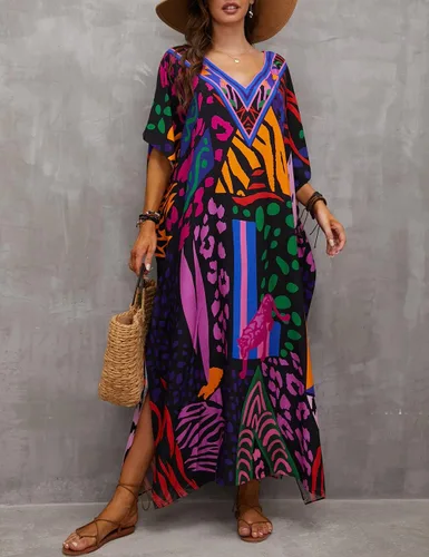 Vista 6 de Bsubseach Vestido largo de playa con estampado de caftanes para mujer, vestido largo de playa, G-Puntos coloridos