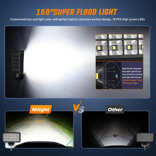 Vista 4 de Nilight - Juego de 2 luces de trabajo LED cuadradas de 4.4 pulgadas con interruptor de palanca integrado, lámpara de inundación de 150° de 36 W