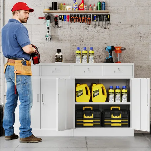 Vista 11 de BESFUR Armarios de almacenamiento de metal con estantes y puertas, armario de almacenamiento con cerradura de 36" de altura para oficina en casa