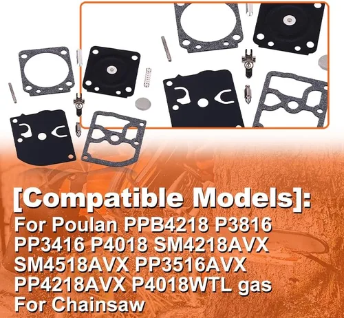 Vista 4 de Kit de reparación de carburador, para Poulan PPB4218 P3816 PP3416 P4018 SM4218AVX SM4518AVX PP3516AVX PP4218AVX P4018WTL gas para motosierra
