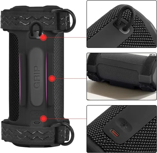 Vista 3 de Cubierta de silicona para JBL Grip Altavoz Bluetooth compacto, estuche de transporte portátil con correa de hombro desmontable ajustable para Negro