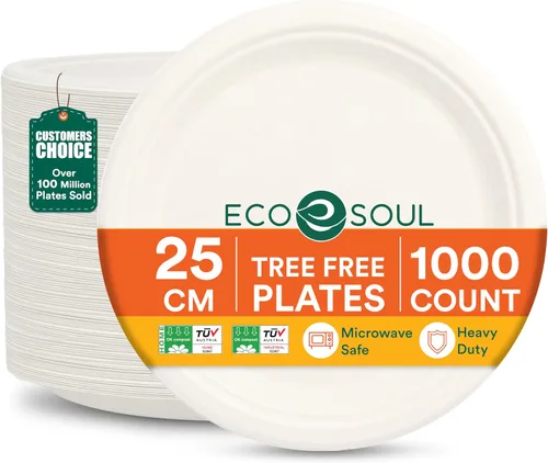 Vista 21 de ECO SOUL - Platos de papel compostables de 9 pulgadas (paquete de 200) biodegradables, resistentes, desechables, ecológicos para cena de Navidad