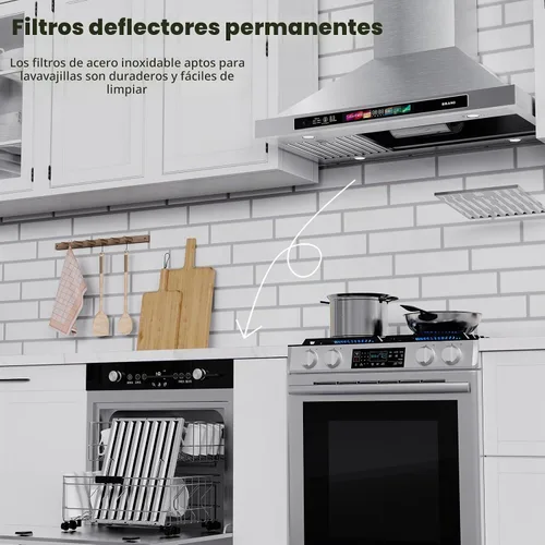 Vista 9 de BRANO Campana extractora de 30 pulgadas montada en la pared 900 CFM con control por voz/gestos/tacto, campana extractora de cocina de acero