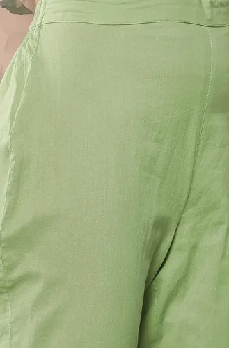 Vista 7 de Janasya Kurta indio de algodón verde pastel para mujer con pantalón y dupatta