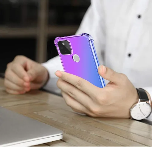 Vista 6 de Funda protectora para Google Pixel 5A 5G con protector de pantalla de vidrio templado, lindo degradado transparente delgado, a prueba de golpes, TPU