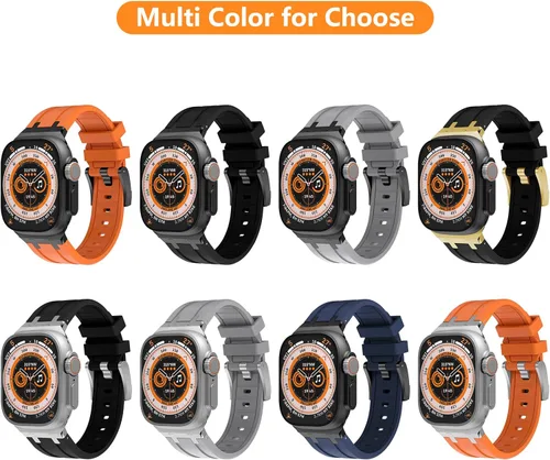 Vista 6 de Correa deportiva de goma de silicona líquida con adaptador de acero inoxidable para Apple Watch Ultra 1/2 1.929 in 1.772 in 1.732 in 1.654 in