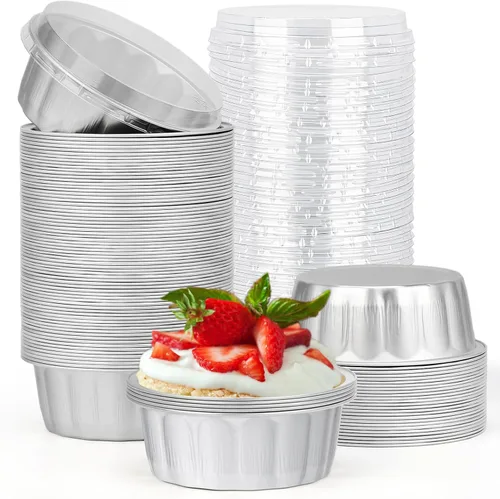 Vista 11 de Beasea Disposable Ramekins with Lids, 50 Pack 8oz 235ml Aluminum Foil Baking Cups with Lids, Aluminum Creme Brulee Ramekins Muffin Cupcake Pudding