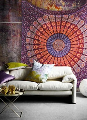 Vista 23 de Popular Handicrafts - Tapiz para colgar en la pared con diseño hippie de mandala bohemia, psicodélico, indio de pavo real, para meditación, gitano