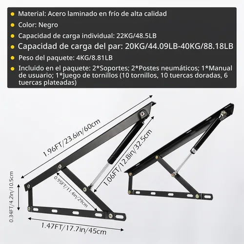 Vista 2 de Dyna-Living Mecanismo de elevación de cama, capacidad de carga de 48.5 lbs/48.5 libras, kit de elevación de almacenamiento de cama de gas hidráulico