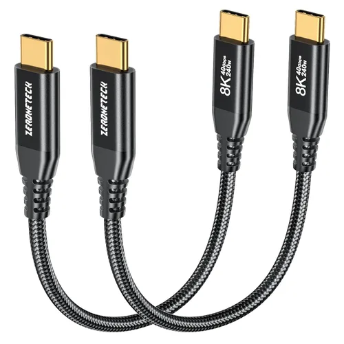 Vista 13 de ZeroneTeck Cable USB C de 40Gbps para Thunderbolt 4 de 0.5 pies, 6 pulgadas, transferencia de datos de 40Gbps, [8K@60Hz/Dual 4K@60Hz] Cable corto