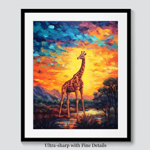 Vista 6 de Bestbuddy Pet 11 x 14 sin marco noche estrellada jirafa safari animal África vida silvestre naturaleza paz pintura al óleo arte impresión póster