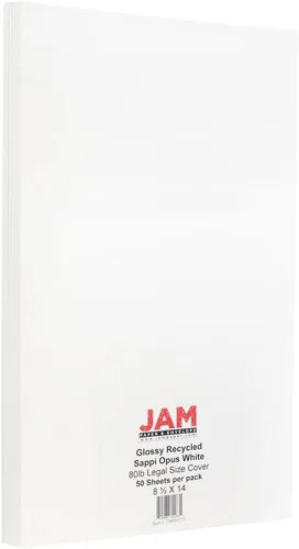 Vista 2 de JAM PAPER Cartulina legal de 80 libras, brillante, 2 caras, cubierta de 8.5 x 14 pulgadas, 7.62 oz/m², color blanco, 50 hojas/paquete