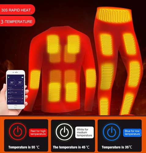 Vista 3 de scosao Ropa interior térmica para hombres y mujeres, juego de ropa interior térmica USB recargable, con ajuste de temperatura de aplicación