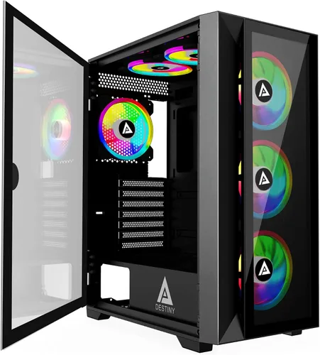 Vista 11 de Apevia Aurora-BK ATX Mid Tower - Carcasa para PC con 6 ventiladores PWM ARGB de 4.724 in 366 RGB Light Modes, 1x Glass/Mesh Front Panel, 1x Swivel